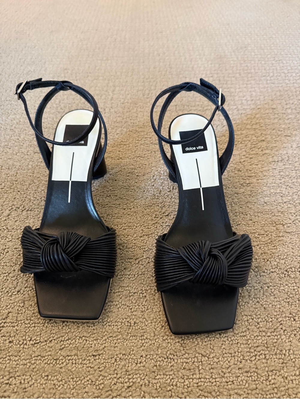 Dolce Vita Black Knotted Ankle-Strap Block Heels